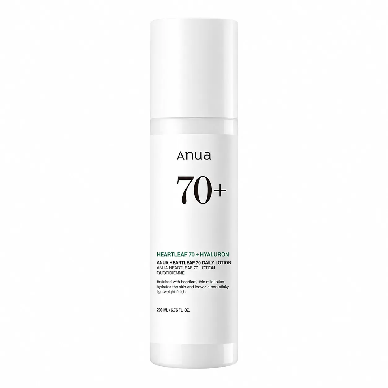 Weißer 200 ml Pumpspender Anua Heartleaf 70 Daily Lotion, minimalistisches Design