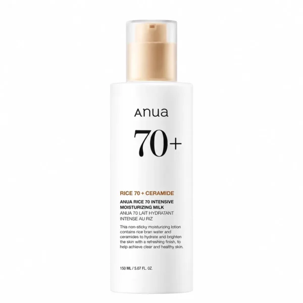 Weißer Pumpflakon Anua Rice 70+ Intensive Moisturizing Milk 150 ml mit minimalistischem Design