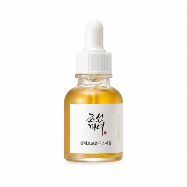 Flakon Beauty of Joseon Glow Serum Propolis + Niacinamid 30 ml, bernsteinfarbene Textur mit Tropfer