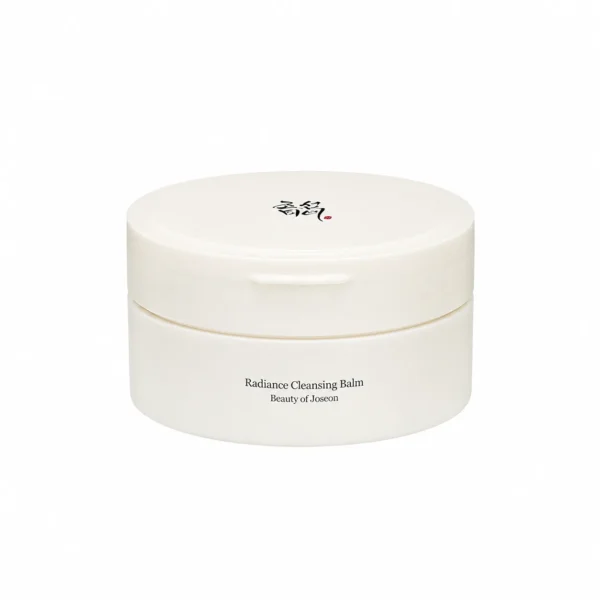 Weiße Dose Beauty of Joseon Radiance Cleansing Balm 100 ml, rundes Reinigungsbalm-Gefäß mit schwarzem Logo