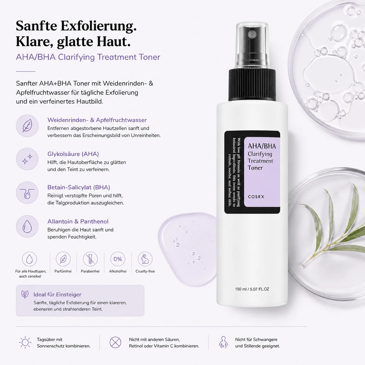 COSRX AHA/BHA Clarifying Treatment Toner 150ml – K-Beauty Exfolierungs-Toner für alle Hauttypen