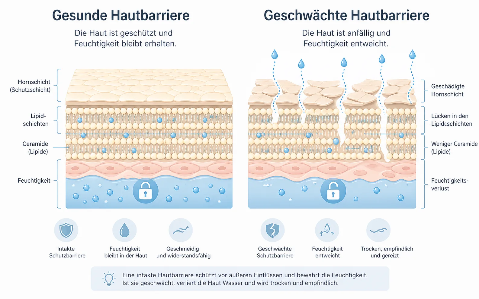 Hautbarriere Funktion und Störung – wissenschaftliche Illustration